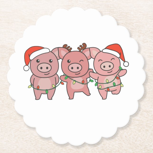 Pig Christmas Christmas Animals Cute Pigs Paper Coaster (Front)