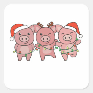 Pig Christmas Christmas Animals Cute Pigs Square Sticker