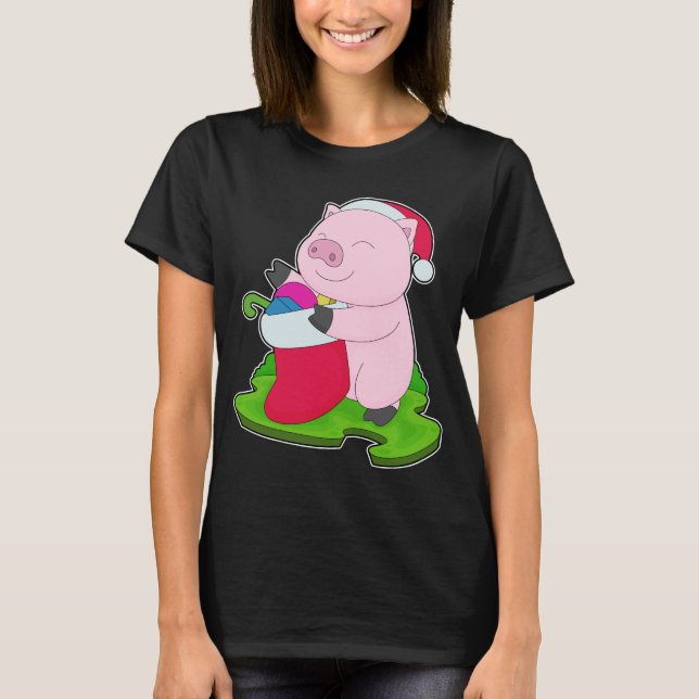 Pig Christmas Christmas socks T-Shirt (Front)