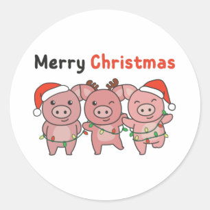Pig Christmas Cute Pigs Merry Christmas Classic Round Sticker