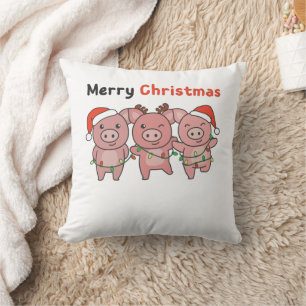 Pig Christmas Cute Pigs Merry Christmas Cushion