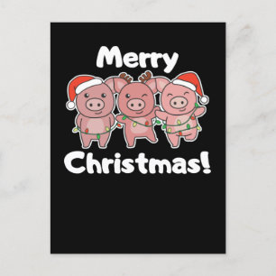 Pig Christmas Cute Pigs Merry Christmas Holiday Postcard