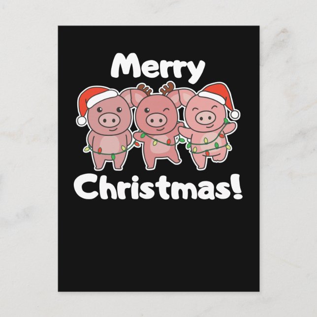 Pig Christmas Cute Pigs Merry Christmas Holiday Postcard (Front)