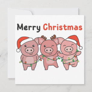 Pig Christmas Cute Pigs Merry Christmas Invitation