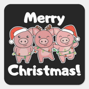 Pig Christmas Cute Pigs Merry Christmas Square Sticker