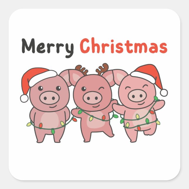 Pig Christmas Cute Pigs Merry Christmas Square Sticker (Front)