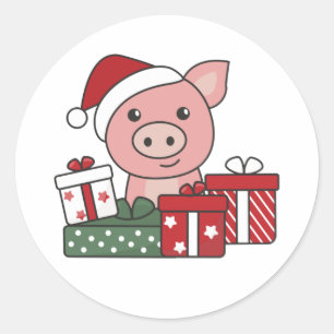 Pig Christmas Gift Winter Animals Pigs Classic Round Sticker