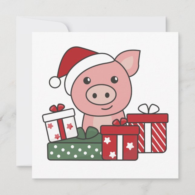Pig Christmas Gift Winter Animals Pigs Invitation (Front)