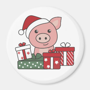 Pig Christmas Gift Winter Animals Pigs Magnet