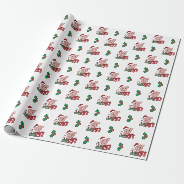 Pig Christmas Gift Winter Animals Pigs Wrapping Pa Paper (Unrolled)