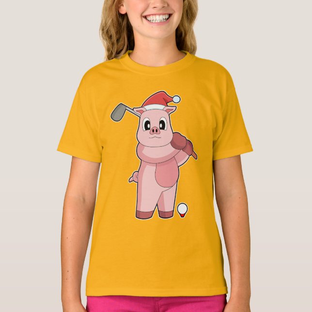 Pig Christmas Golf T-Shirt (Front)
