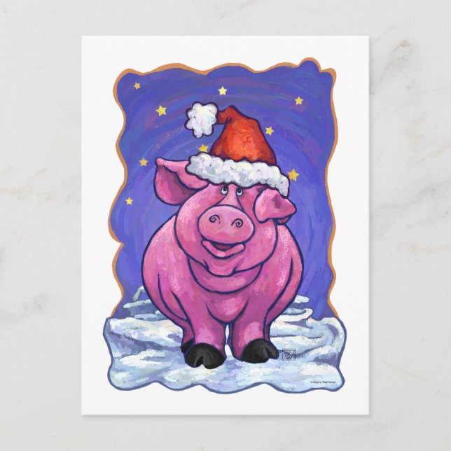 Pig Christmas Holiday Postcard (Front)