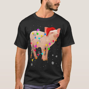 Pig Christmas Lights Funny Xmas Santa Hat Animals  T-Shirt
