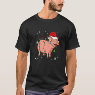 Pig Christmas Lights Led  Santa Hat Christmas T-Shirt