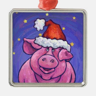 Pig Christmas Metal Tree Decoration