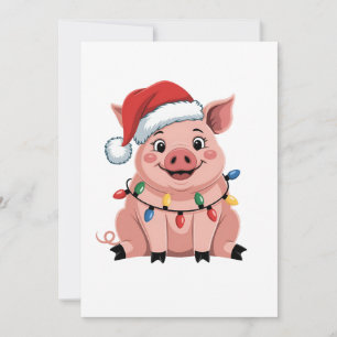 Pig Christmas Santa Hat Xmas Holiday Xmas Pigmass Announcement
