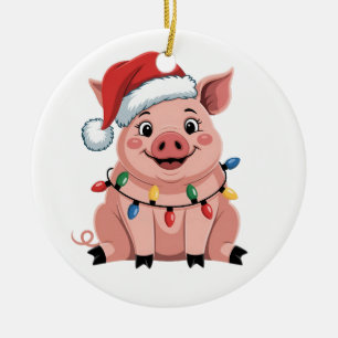 Pig Christmas Santa Hat Xmas Holiday Xmas Pigmass Ceramic Tree Decoration
