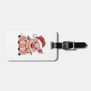 Pig Christmas Santa Hat Xmas Holiday Xmas Pigmass Luggage Tag