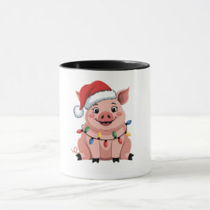 Pig Christmas Santa Hat Xmas Holiday Xmas Pigmass Mug