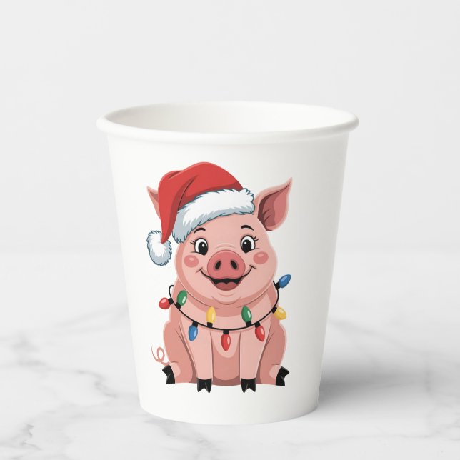 Pig Christmas Santa Hat Xmas Holiday Xmas Pigmass Paper Cups (Front)
