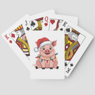 Pig Christmas Santa Hat Xmas Holiday Xmas Pigmass Playing Cards