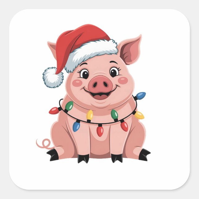 Pig Christmas Santa Hat Xmas Holiday Xmas Pigmass Square Sticker (Front)