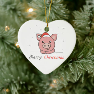 Pig Christmas Snow Winter Animals Pigs Ceramic Tree Decoration