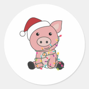 Pig Christmas Snow Winter Animals Pigs Classic Round Sticker