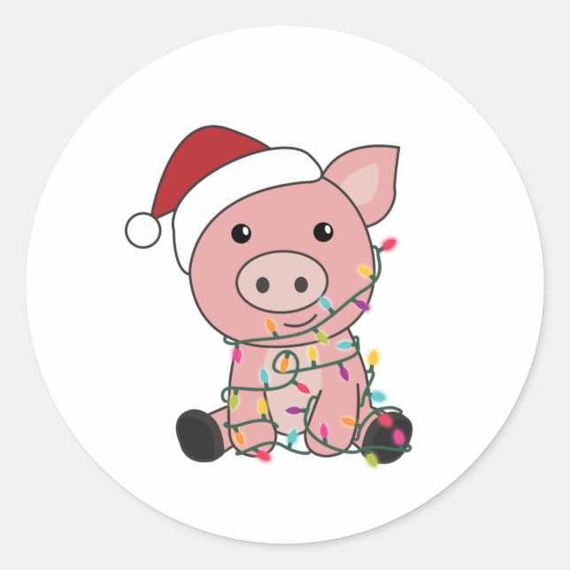 Pig Christmas Snow Winter Animals Pigs Classic Round Sticker (Front)