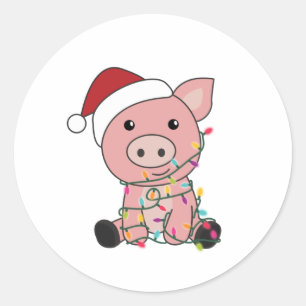 Pig Christmas Snow Winter Animals Pigs Classic Round Sticker