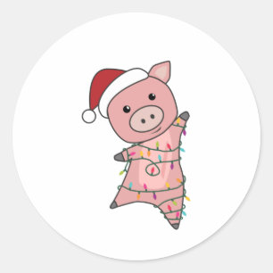 Pig Christmas Snow Winter Animals Pigs Classic Round Sticker