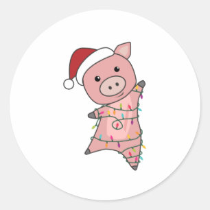 Pig Christmas Snow Winter Animals Pigs Classic Round Sticker