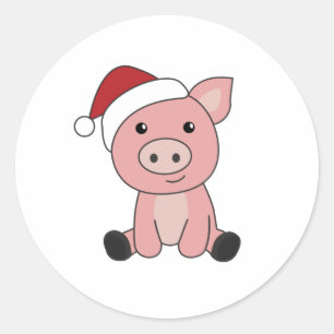 Pig Christmas Snow Winter Animals Pigs Classic Round Sticker