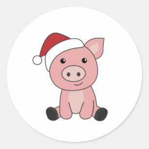 Pig Christmas Snow Winter Animals Pigs Classic Round Sticker