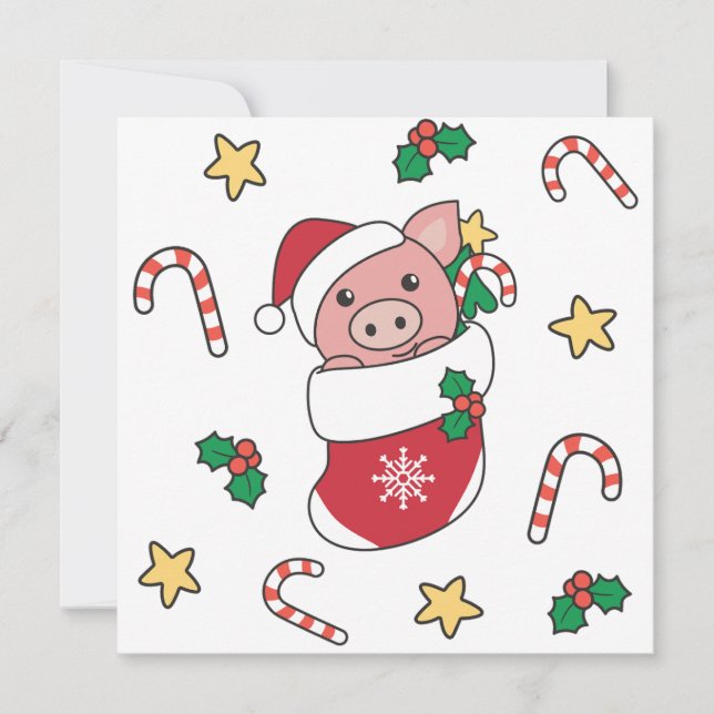 Pig Christmas Snow Winter Animals Pigs Holiday Card (Front)