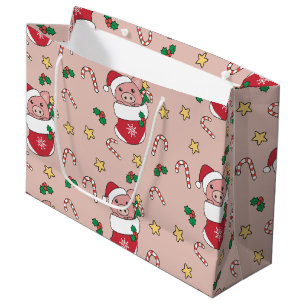 Pig Christmas Snow Winter Animals Pigs Holiday Large Gift Bag