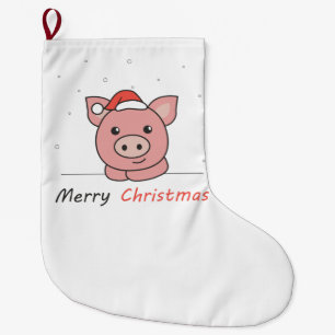 Pig Christmas Snow Winter Animals Pigs Large Christmas Stocking