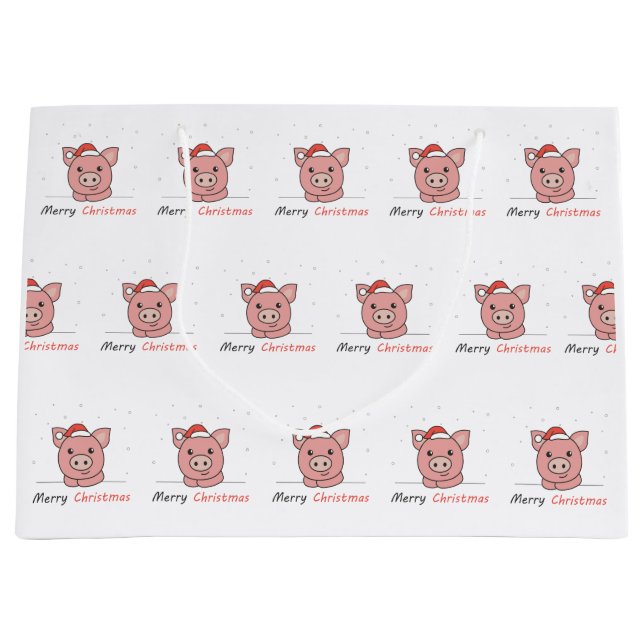 Pig Christmas Snow Winter Animals Pigs Large Gift Bag (Front)