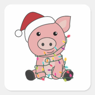 Pig Christmas Snow Winter Animals Pigs Square Sticker