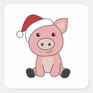 Pig Christmas Snow Winter Animals Pigs Square Sticker