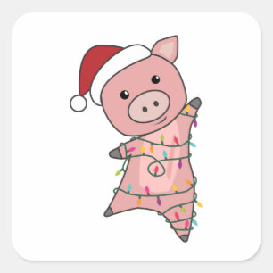 Pig Christmas Snow Winter Animals Pigs Square Sticker