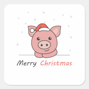 Pig Christmas Snow Winter Animals Pigs Square Sticker