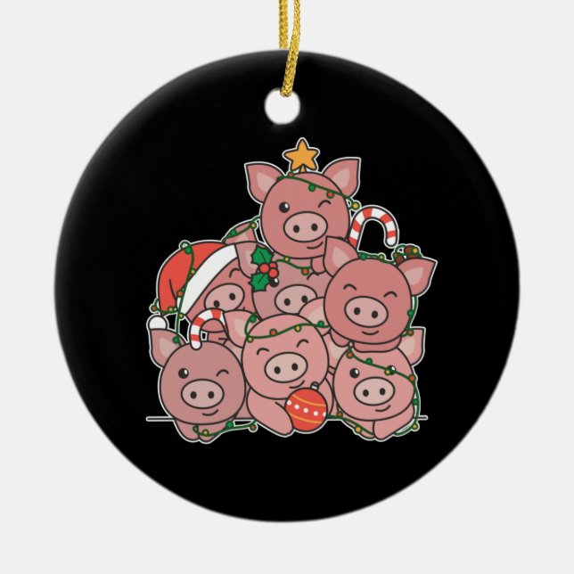 Pig Christmas Tree Funny Animal Christmas Ceramic Tree Decoration (Front)