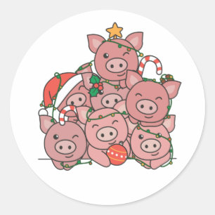 Pig Christmas Tree Funny Animal Christmas Classic Round Sticker