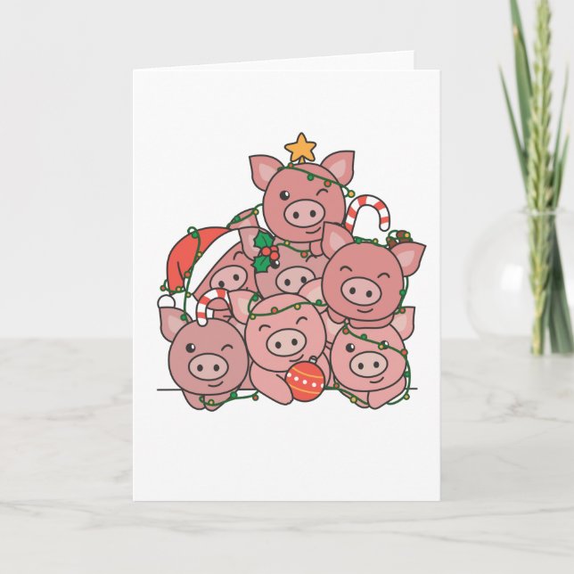 Pig Christmas Tree Funny Animal Christmas Holiday Card (Front)