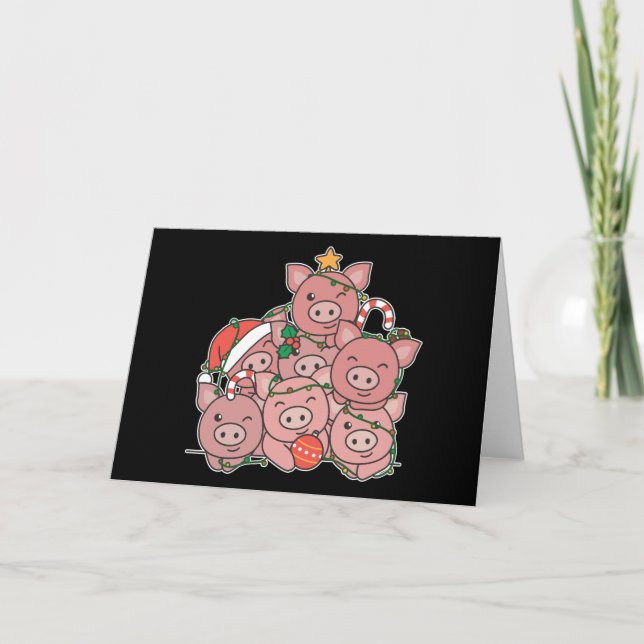 Pig Christmas Tree Funny Animal Christmas Holiday  Card (Front)
