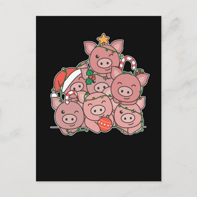 Pig Christmas Tree Funny Animal Christmas Holiday Postcard (Front)