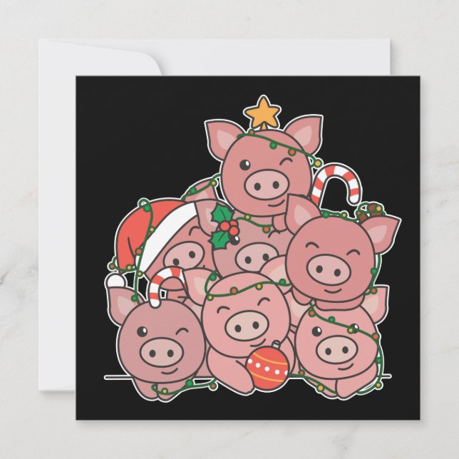 Pig Christmas Tree Funny Animal Christmas Invitati Invitation (Front)