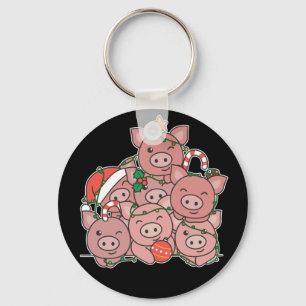 Pig Christmas Tree Funny Animal Christmas Keychain