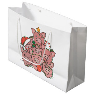 Pig Christmas Tree Funny Animal Christmas Large Gi Large Gift Bag